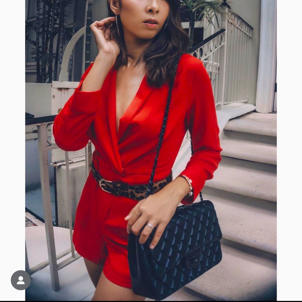 Deep V neck romper in Red